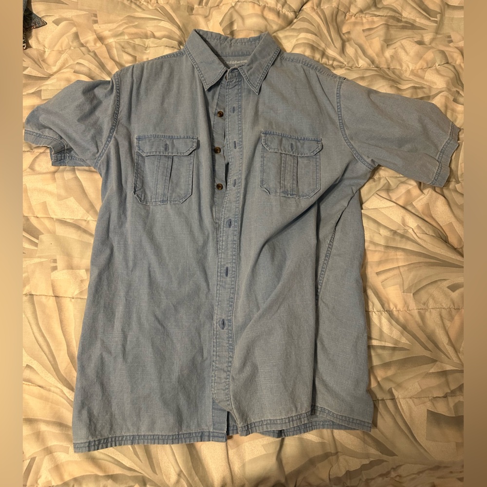 Denim large short sleeved shirt with collar